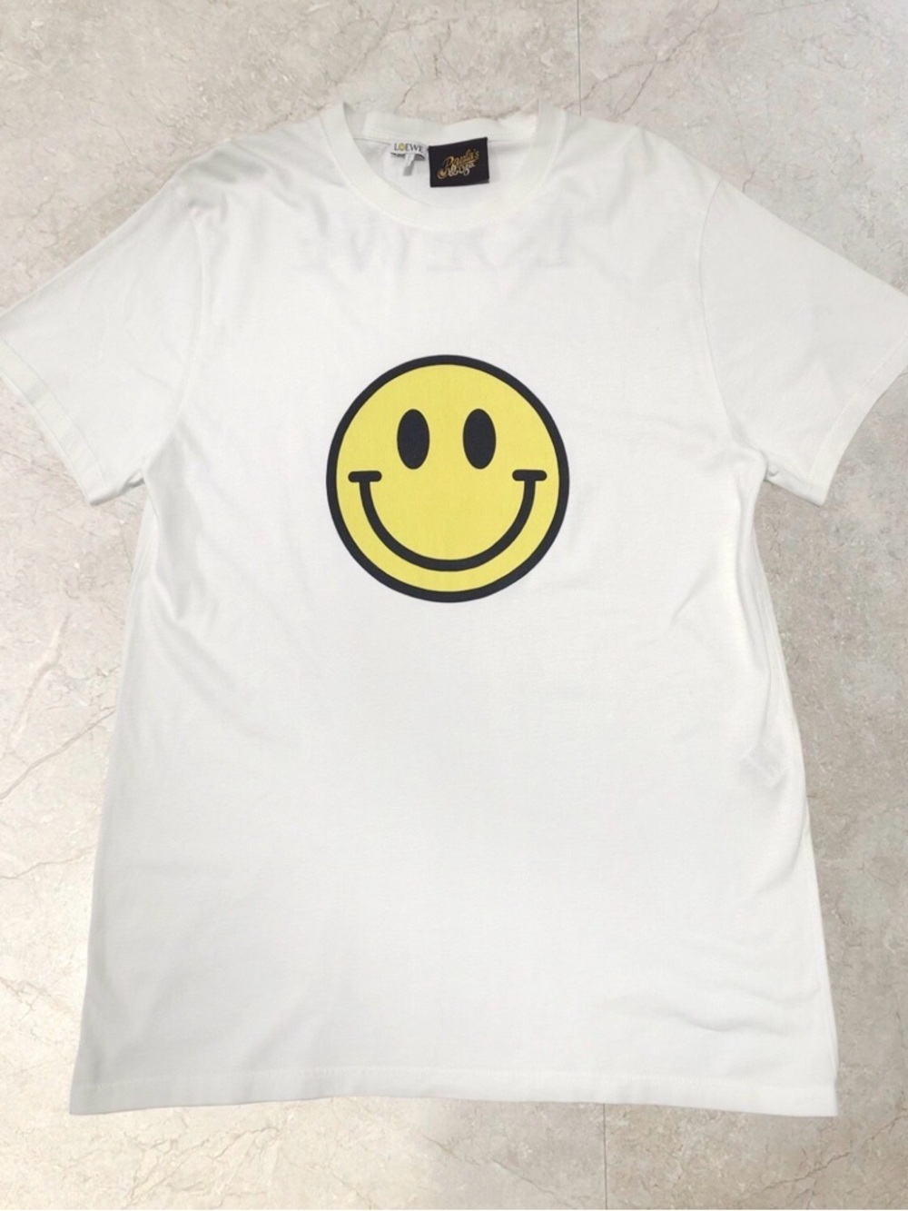 🚩steal Loewe White Crewneck Tee with Small Yellow Logo Tag